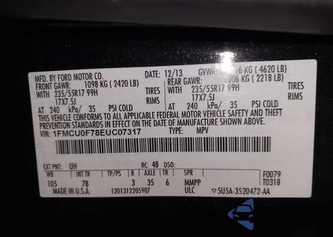 2014 Ford Escape S from USA, damaged, VIN 1FMCU0F78EUC07317
